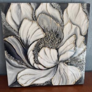 tableau d’art «peony» – résine et Éclats de cristaux